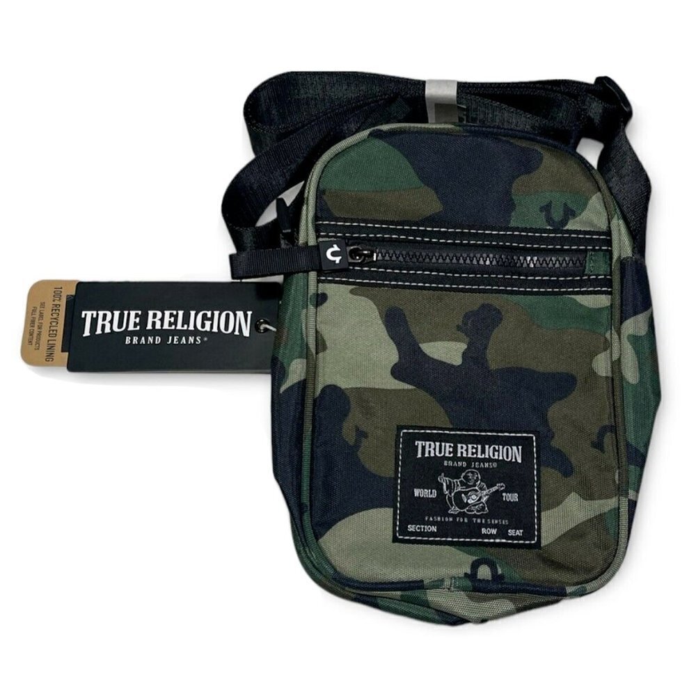 True Religion Crossbody Bag Camo Signature Woven Frank Concert Ticket Patch New - Picture 7 of 7